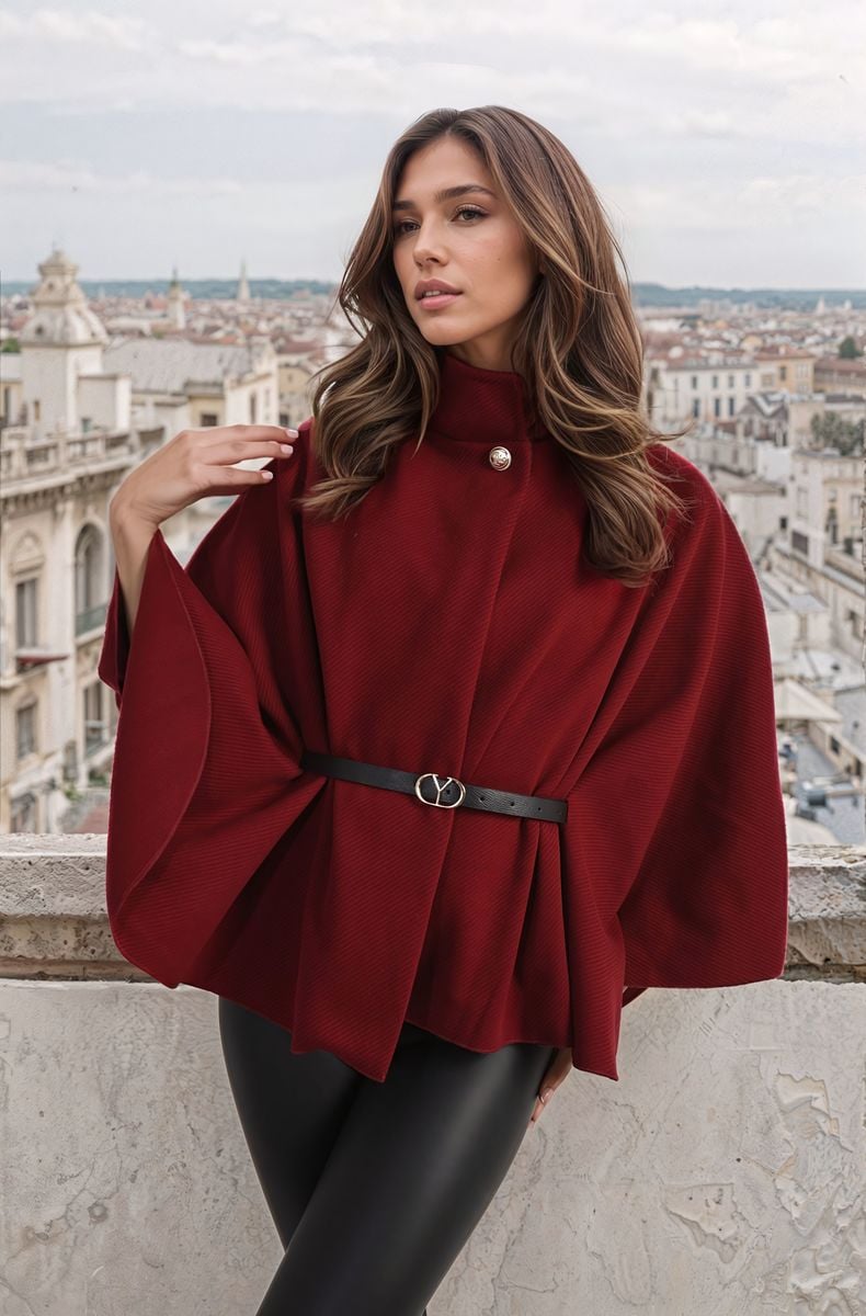 Burgundy Belted Cape