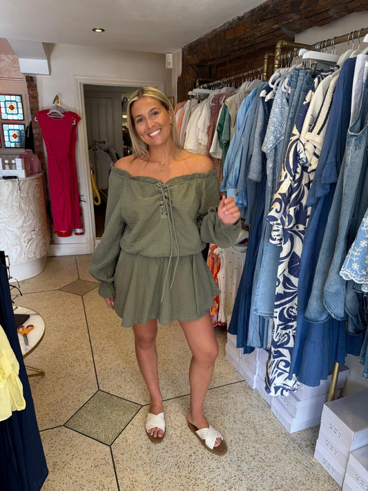 Khaki Tie Playsuit