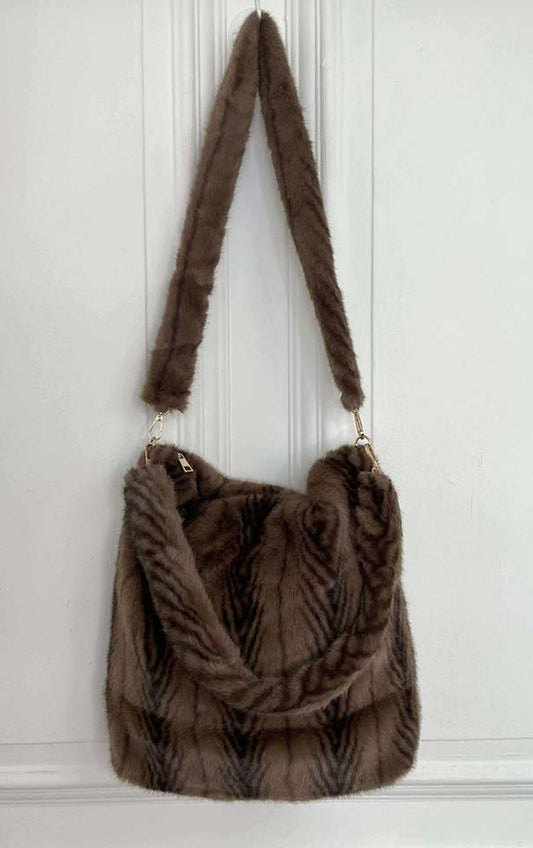 Malissa J Fur Brown Feather Crossbody Bag