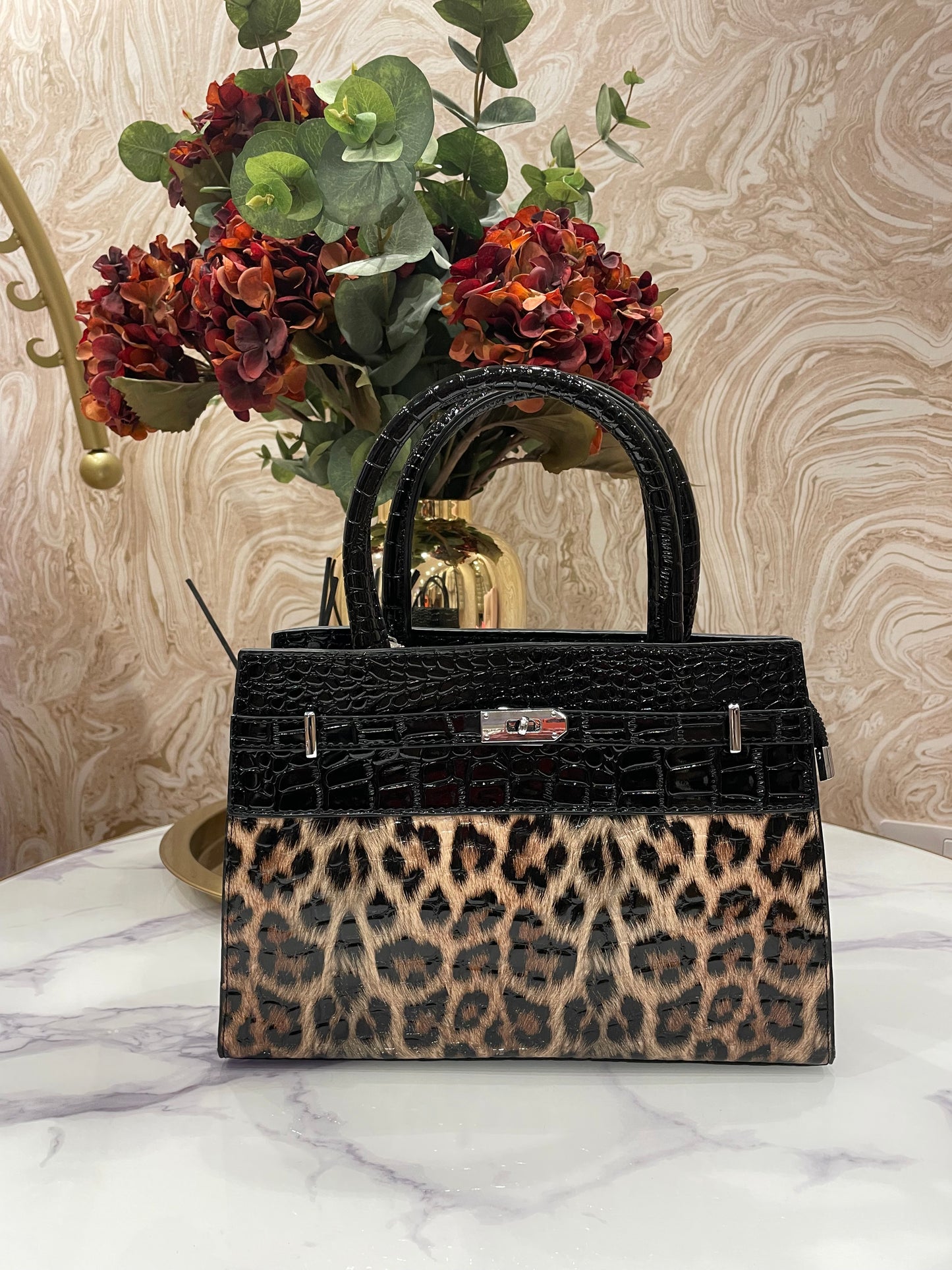 Patent Leopard Bag