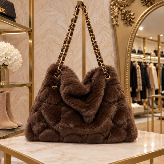 Malissa J Brown Fur Chain Bag