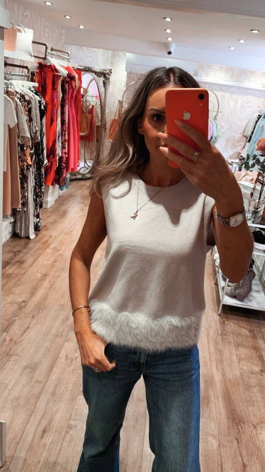 Taupe Fur Trim Tank Top
