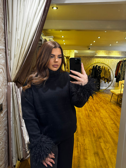 Malissa J Mongolian Fur Roll Neck Black