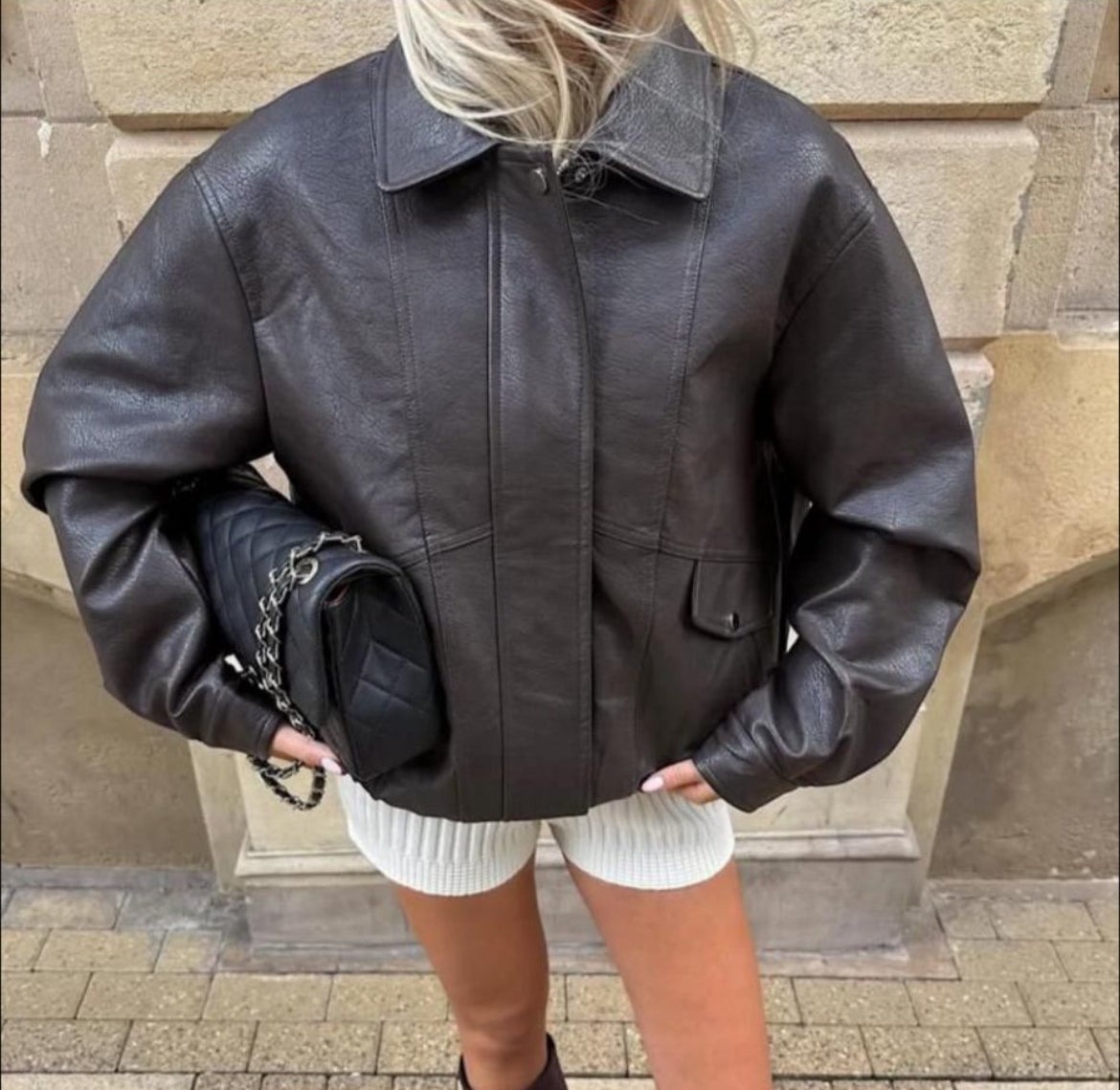 Chocolate Faux Leather Jacket