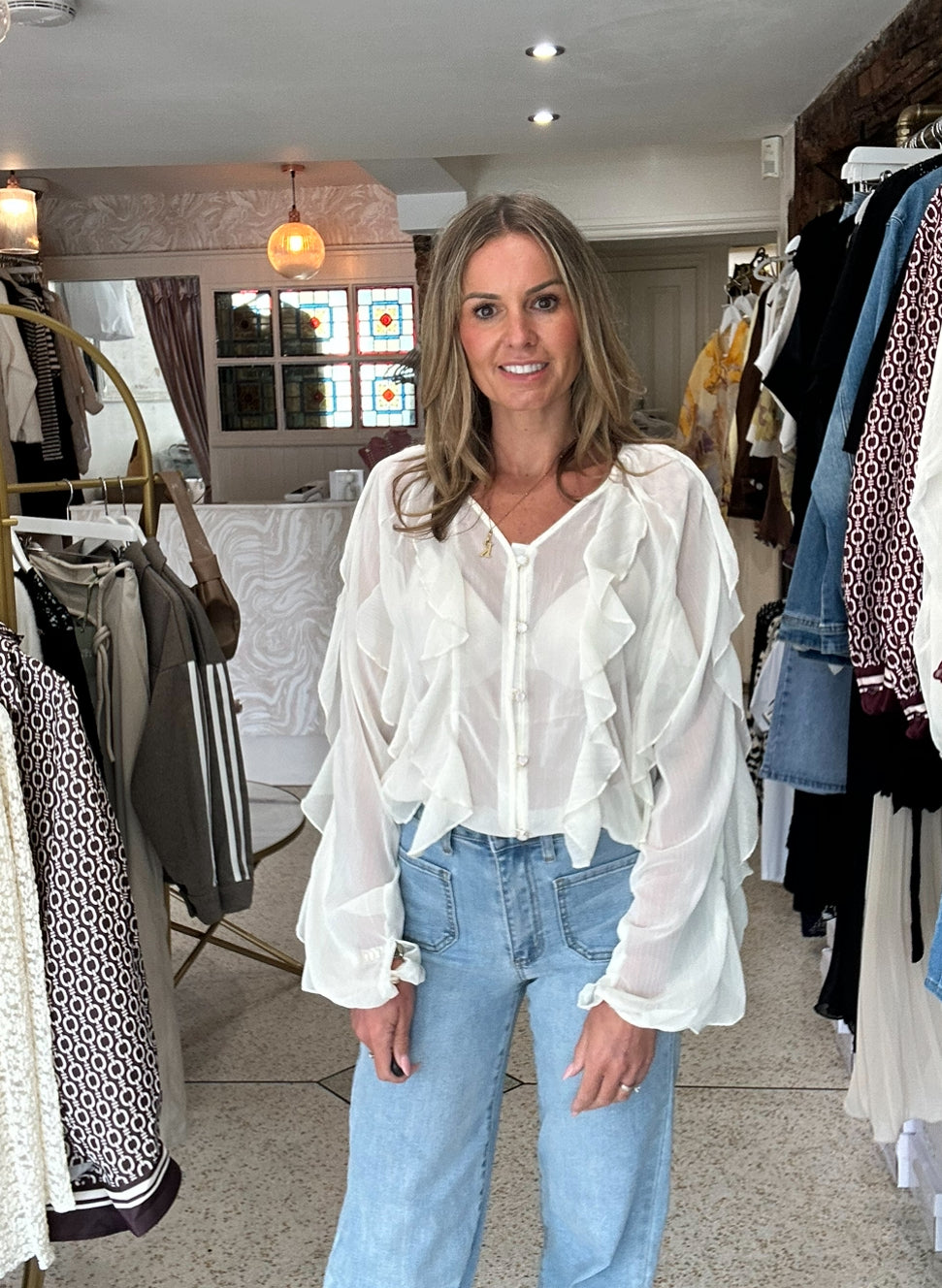 Tia Cream Ruffle Blouse