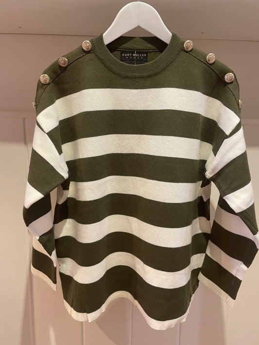 Khaki Stripe Gold Button Jumper