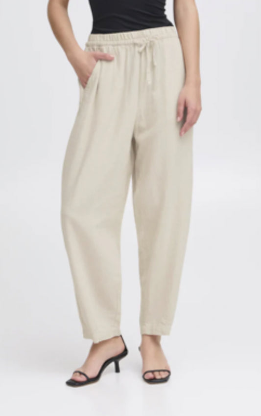 Ichi Ihlinno Ecru Cropped Trousers