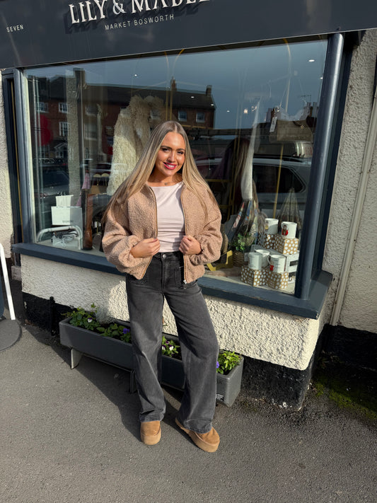 Stone Zip Up Bomber Jacket