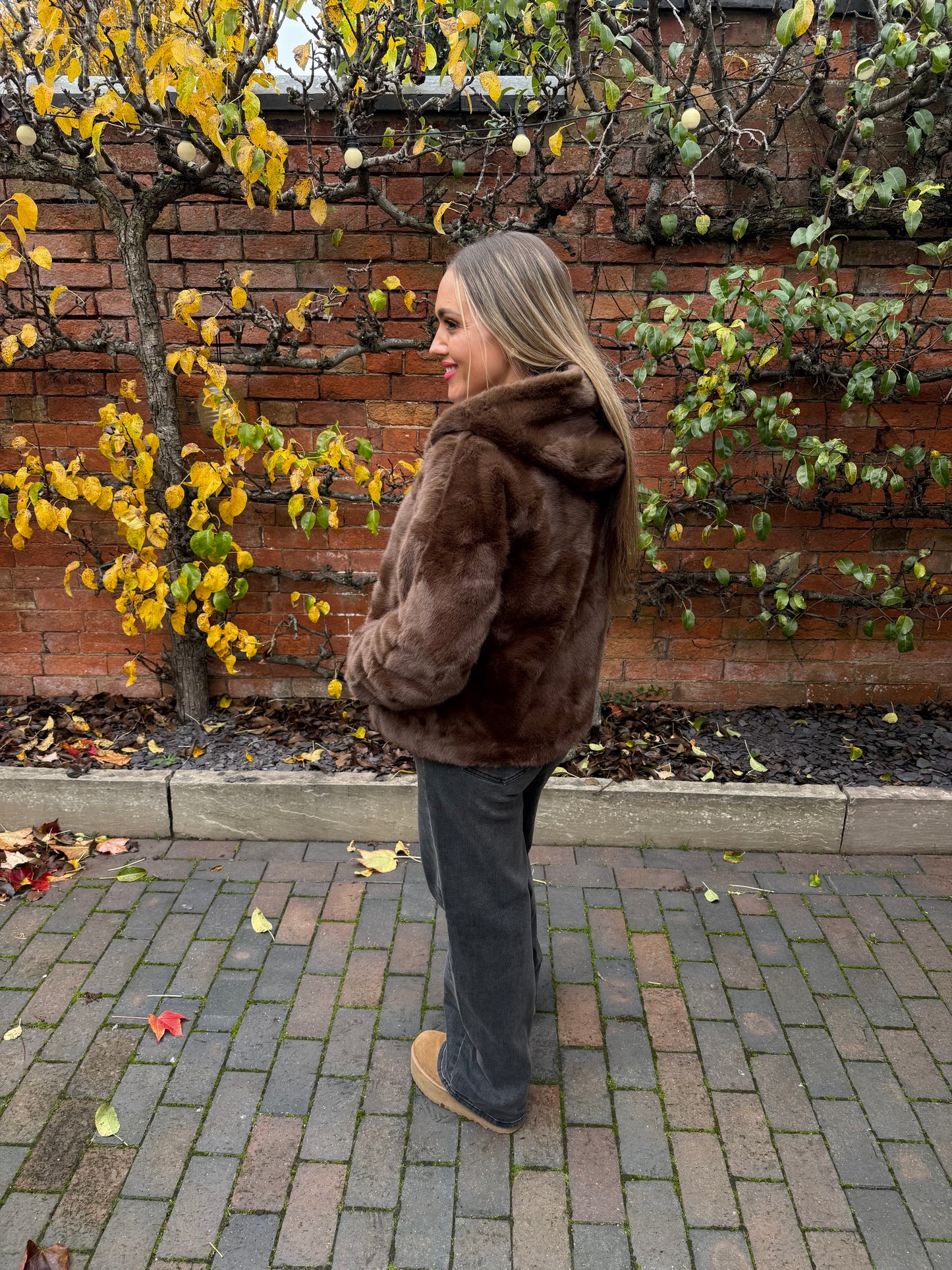 Brown Hooded Faux Fur Jacket