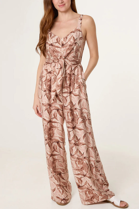 Mocha Leaf Print Jumpsuit