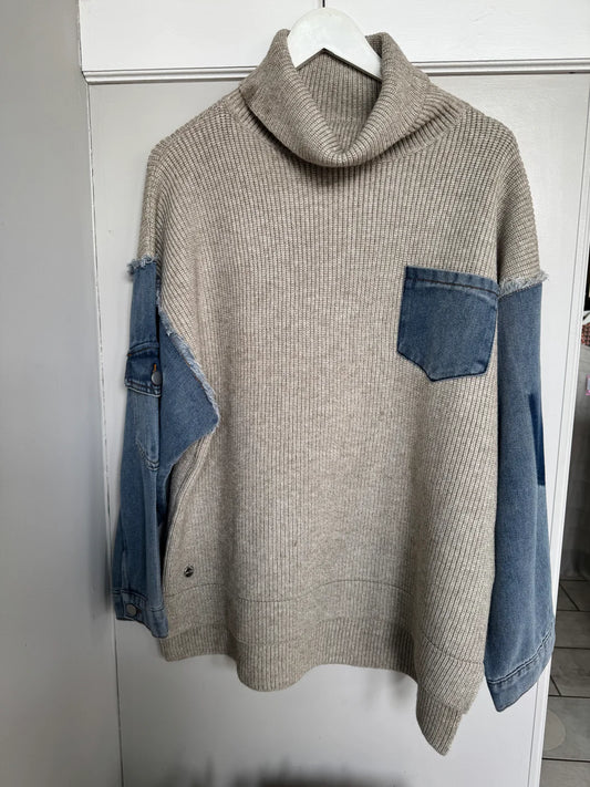 Malissa J Denim Sleeve Roll Neck Jumper