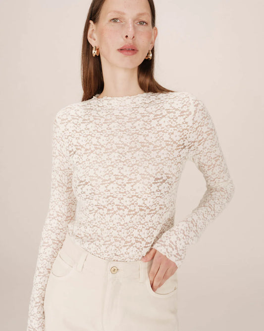 Grace & Mila Ecru Shady Lace Top