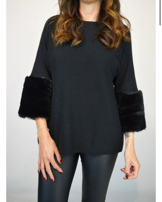 Black Fur Cuff Jumper