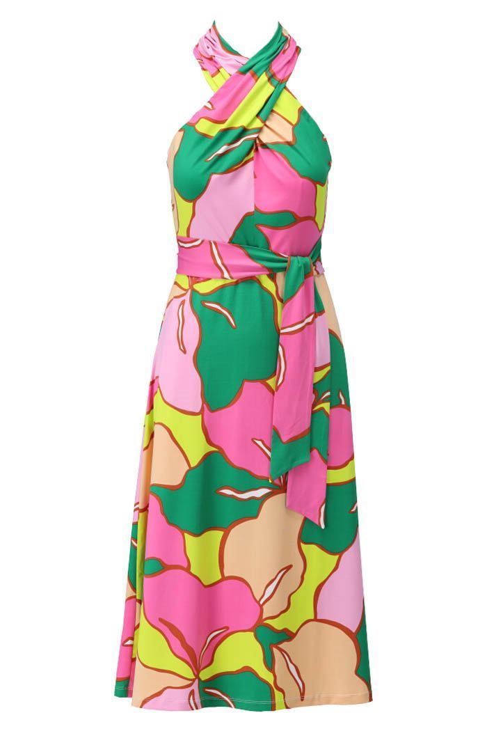 K Design Tropical Print Dress Y357