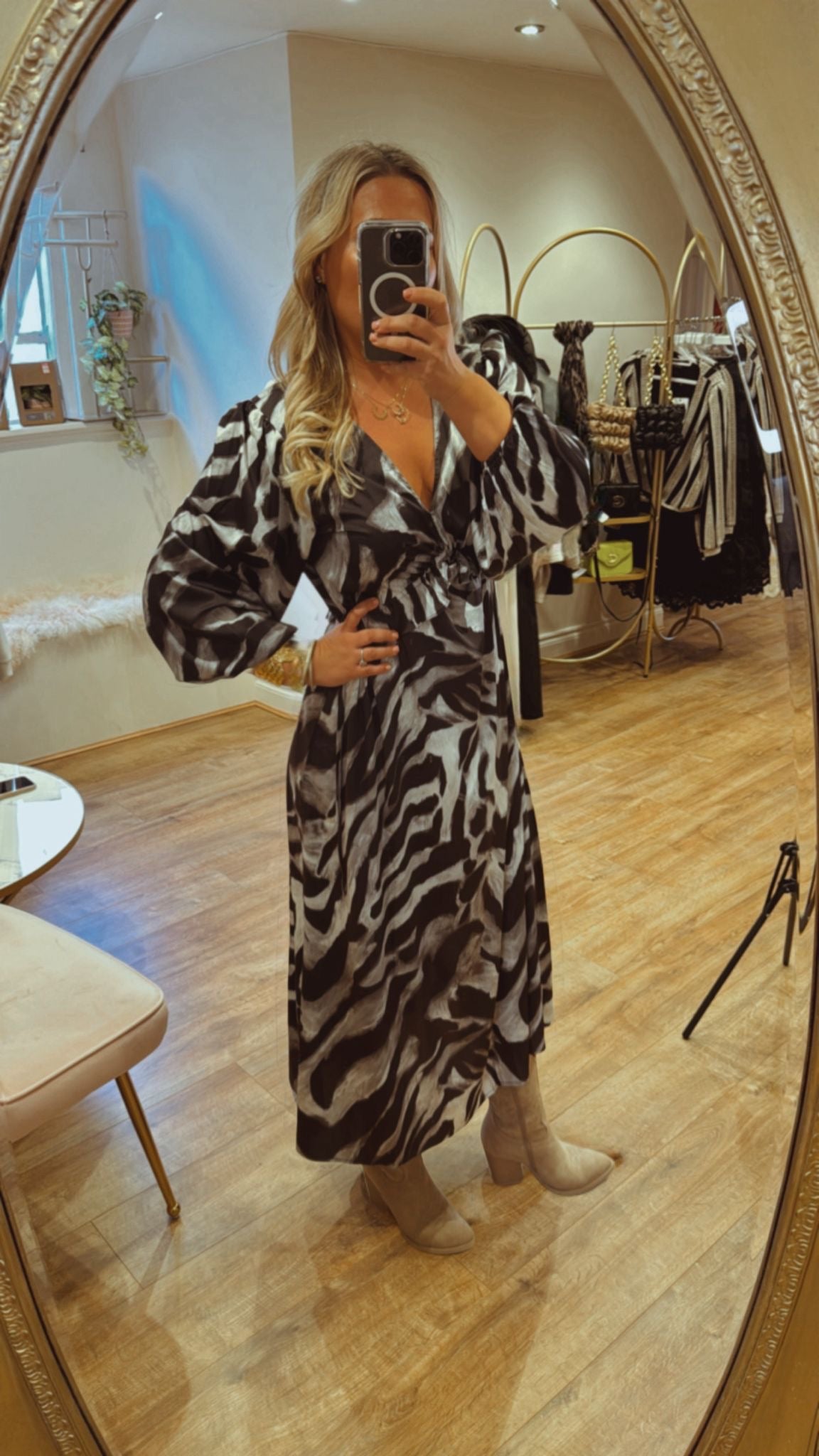 Malissa J Grey & Black Zebra Dress