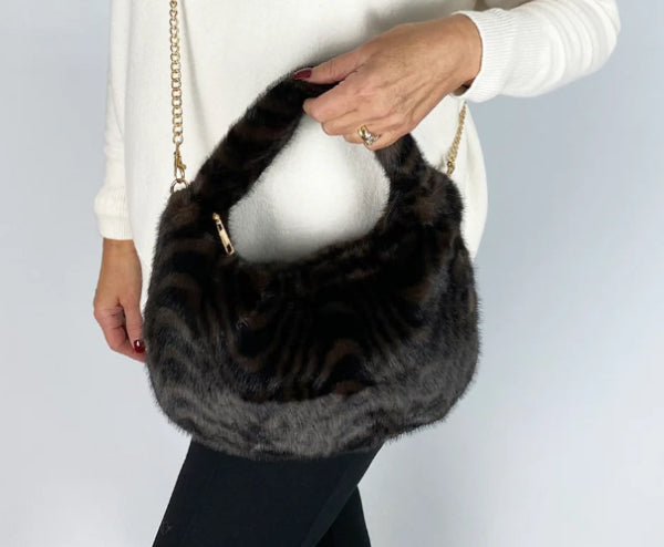 Malissa J Brown Swirl Fur Bag