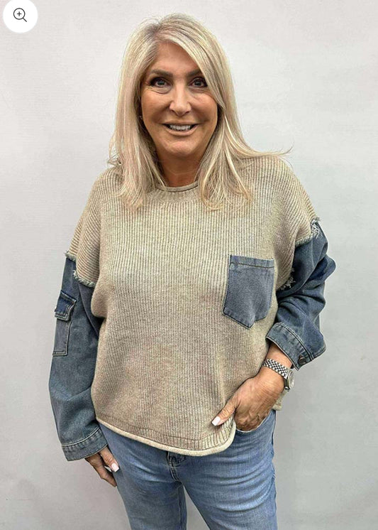 Malissa J Denim Sleeve Knit
