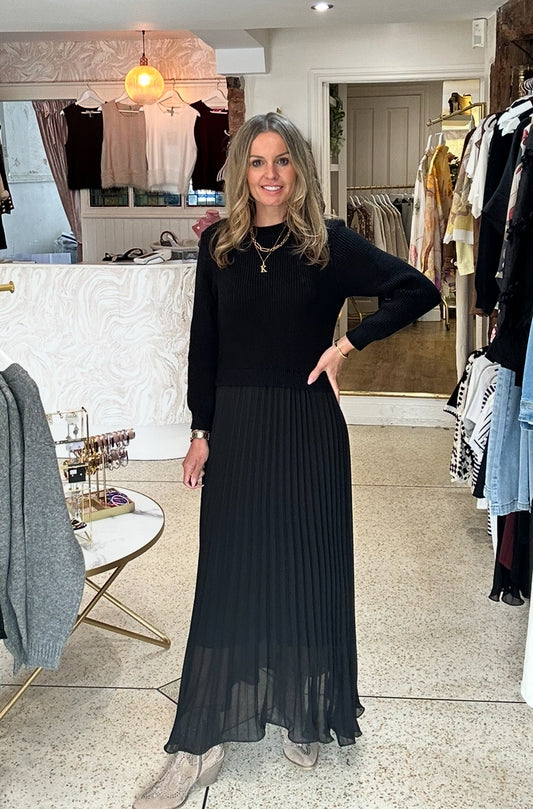 Black Pleated Jumper Dress