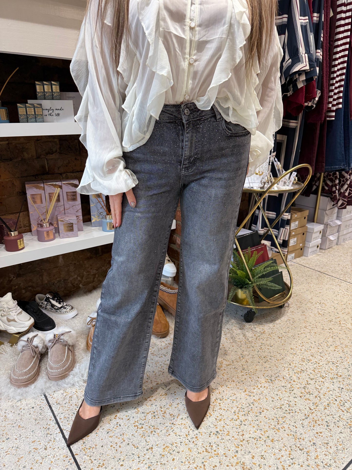 Embellished Grey Denim Jeans