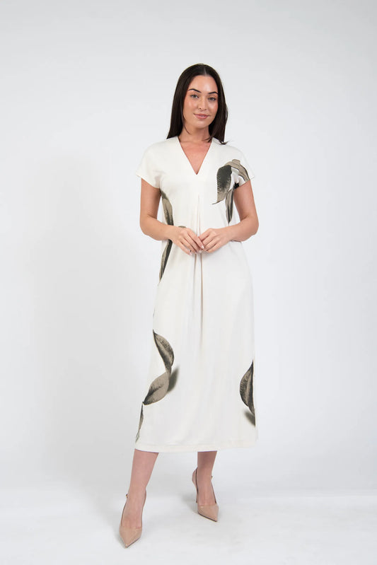 Cream Leaf Print Dress