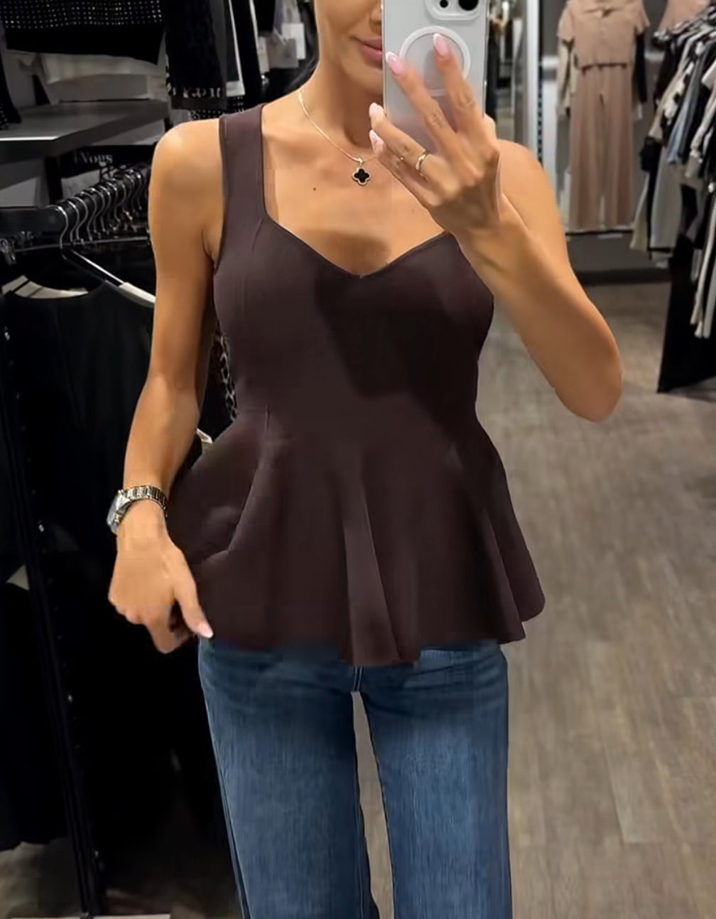 Brown Peplum Top