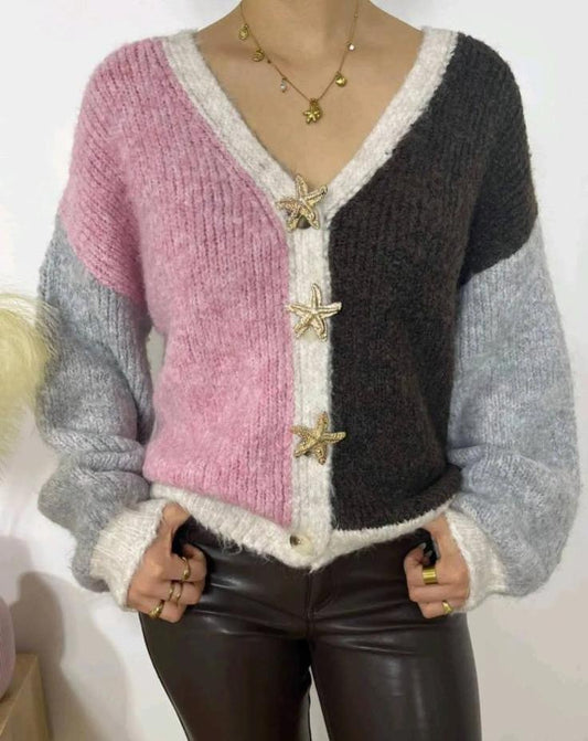 Pink & Choc Button Cardigan