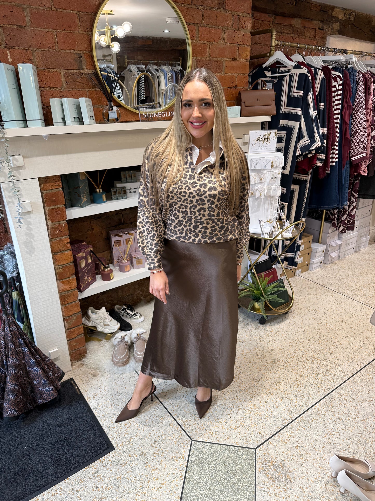 Chocolate Silky Midi Skirt