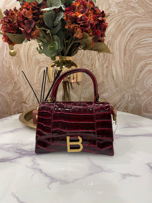 Burgundy Patent Croc B Bag