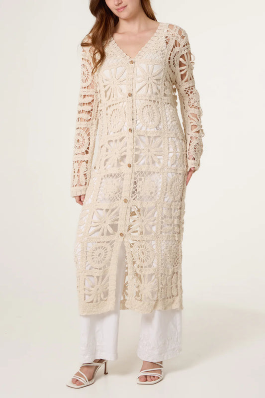 Stone Crochet Long Cardigan