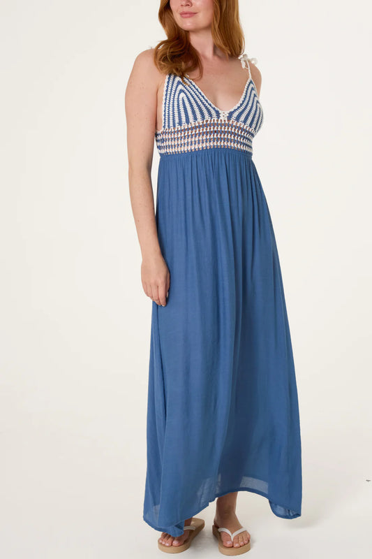 Denim Blue Crochet Maxi Dress