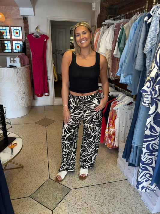 Khaki Leaf Print Trousers