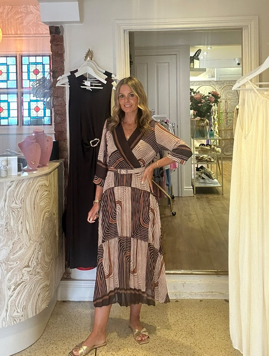 Choc & Stone Pleated Dress
