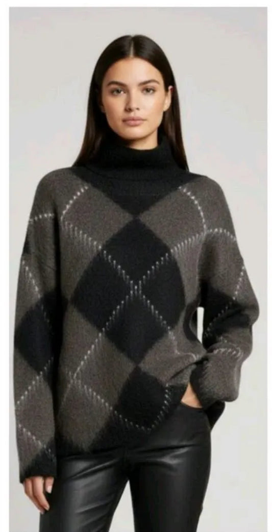 Black & Brown Argyle Jumper