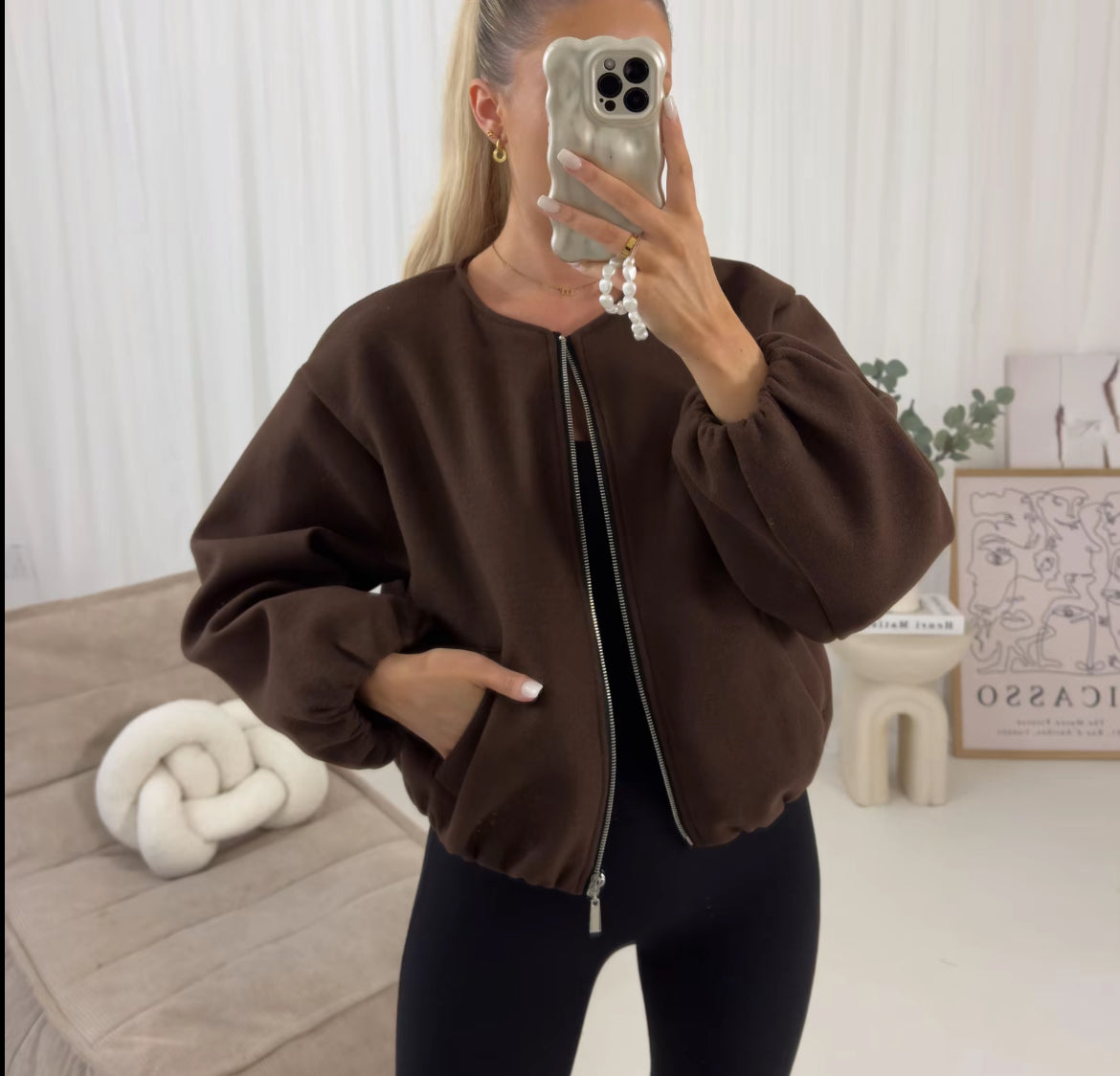 Zara Chocolate Bomber Jacket