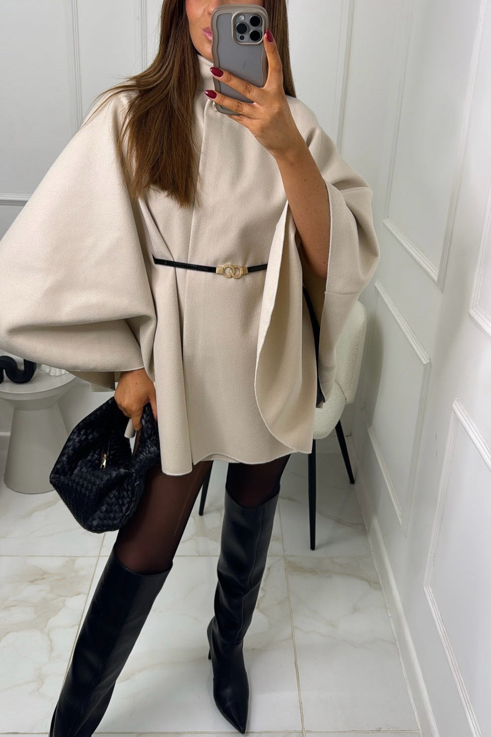 Beige Belted Cape