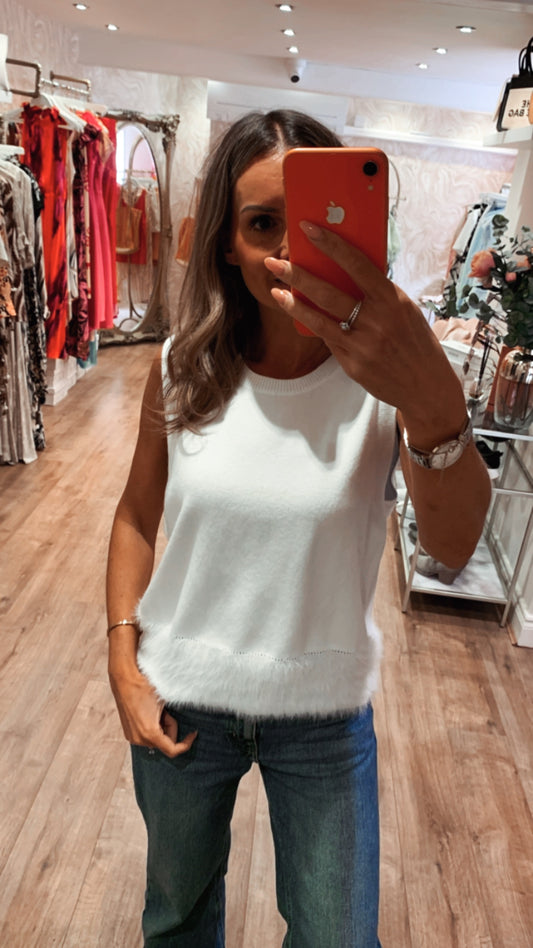 Cream Fur Trim Tank Top