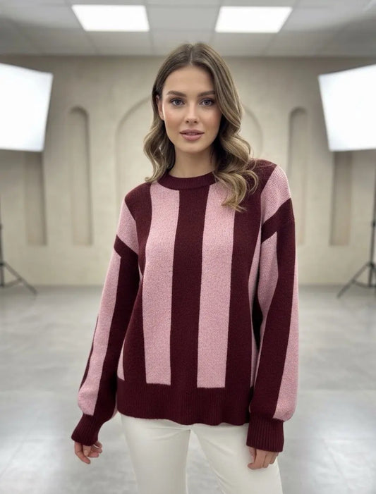 Pink & Burgundy Stripe Jumper