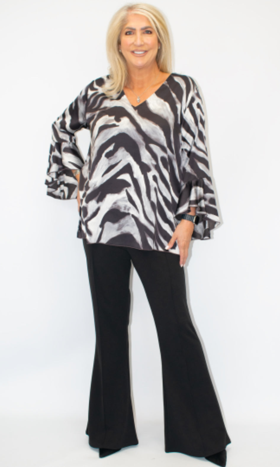 Malissa J Floaty Sleeve Zebra Blouse