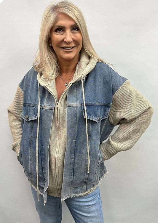 Malissa J Denim Sleeve Hooded Jacket