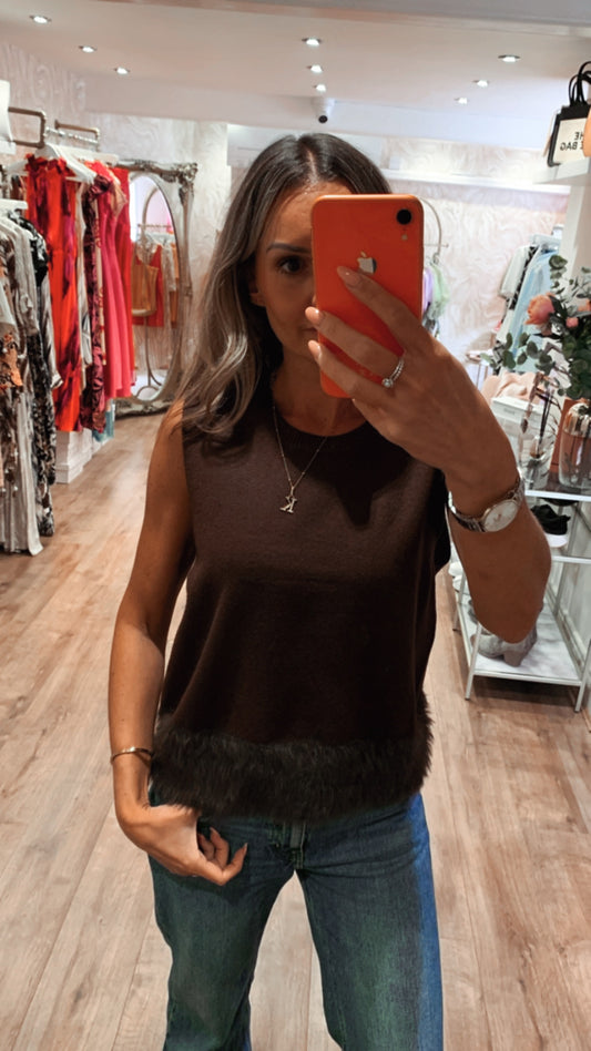 Chocolate Fur Trim Tank Top