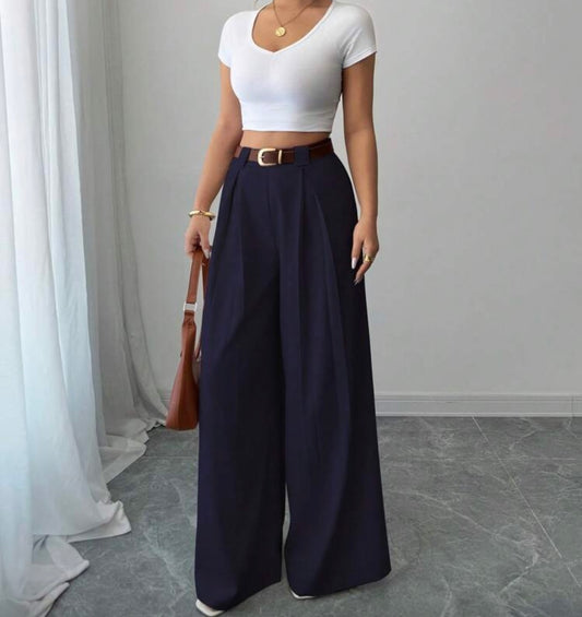 Navy Denim Palazzo Trousers
