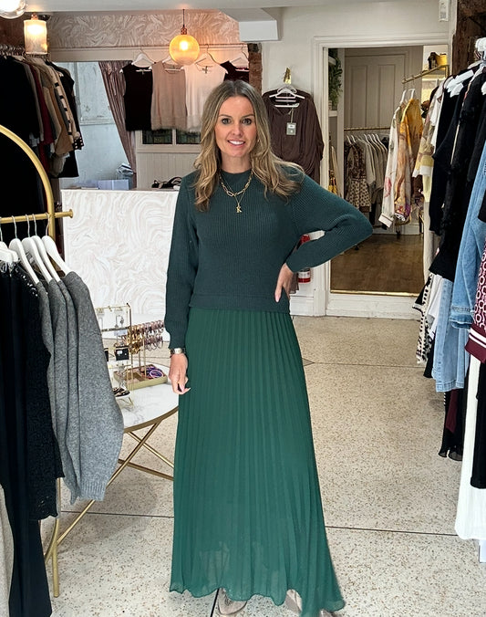 Forest Green Pleated Jumper Dress