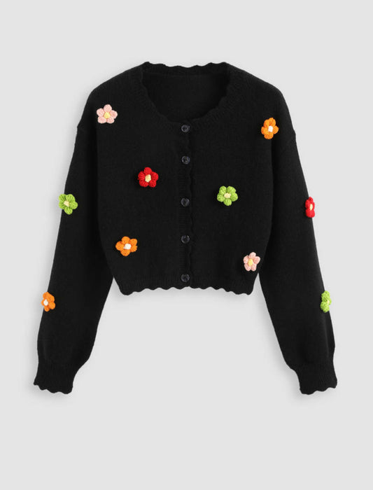 Cropped Flower Cardigan