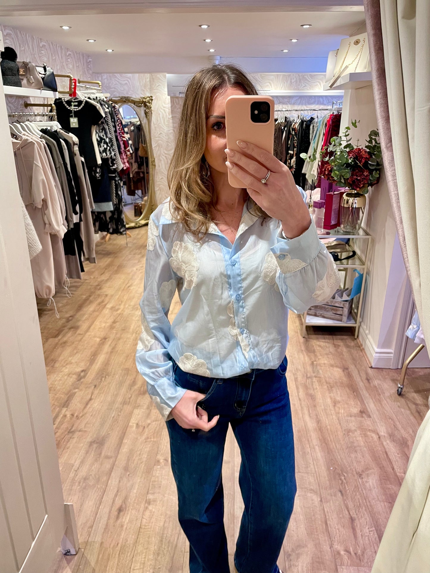 Stone Appliqué Flower Shirt