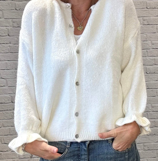 Cream Ruffle Sleeve Cardigan