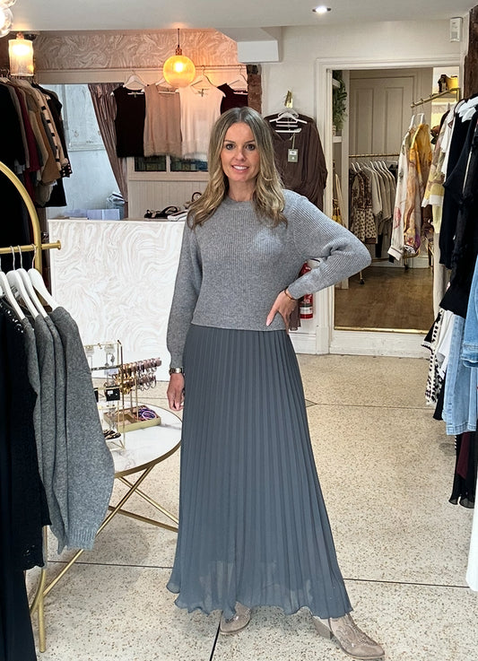 Grey Pleated Jumper Dress