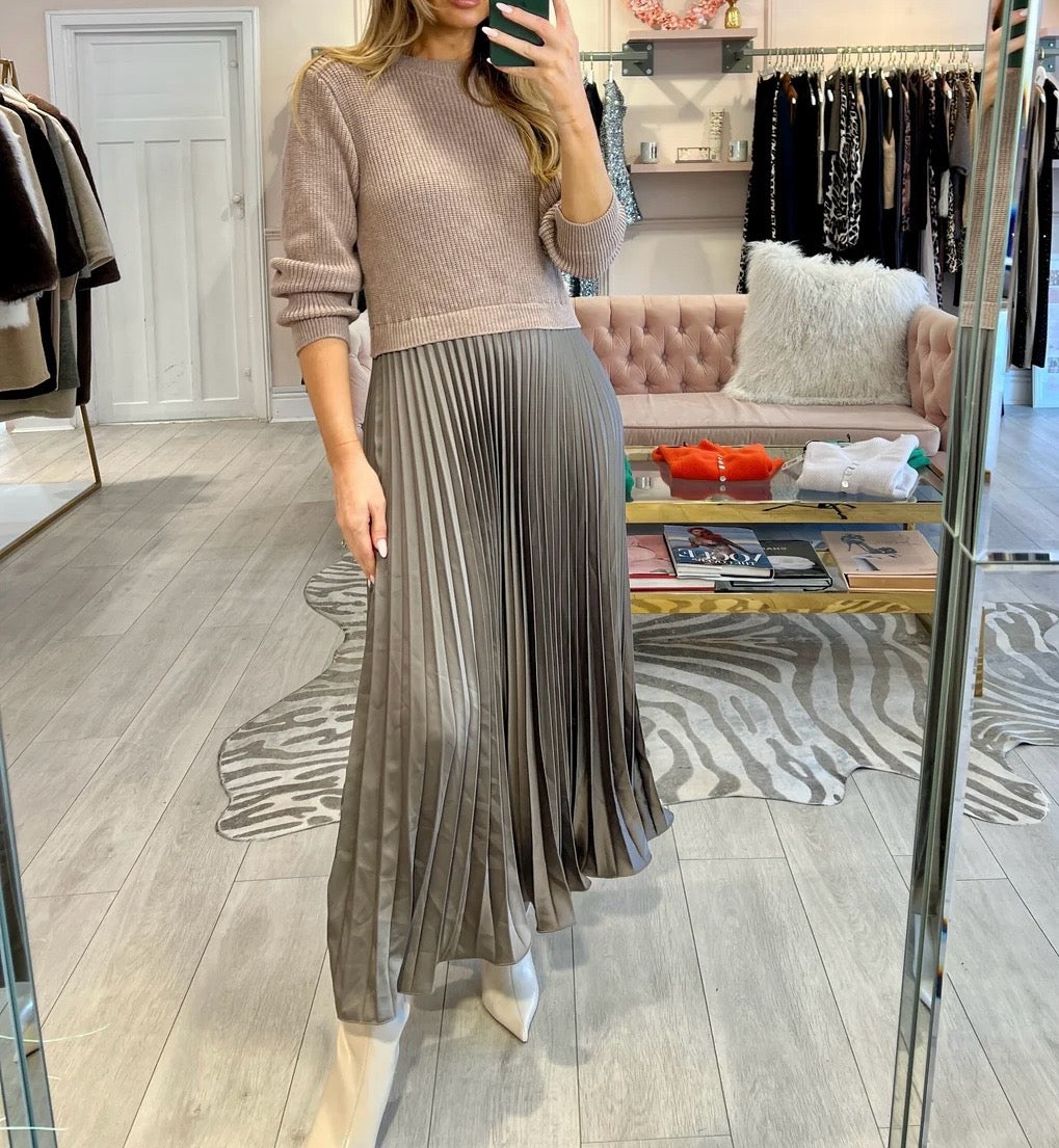 Taupe Pleated Skirt & Jumper Dress