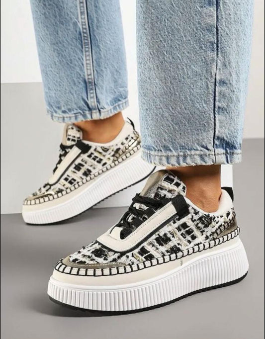 Black & Cream Chloe Trainers