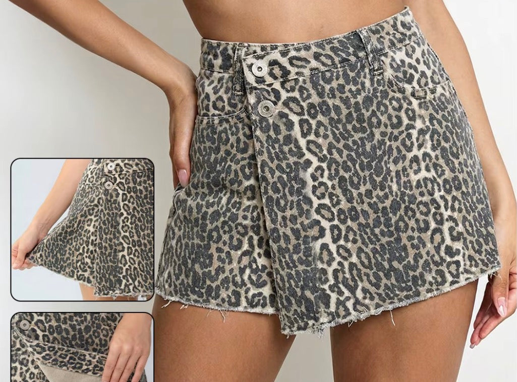 Leopard Denim Skort