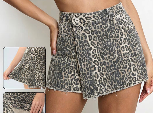 Leopard Denim Skort